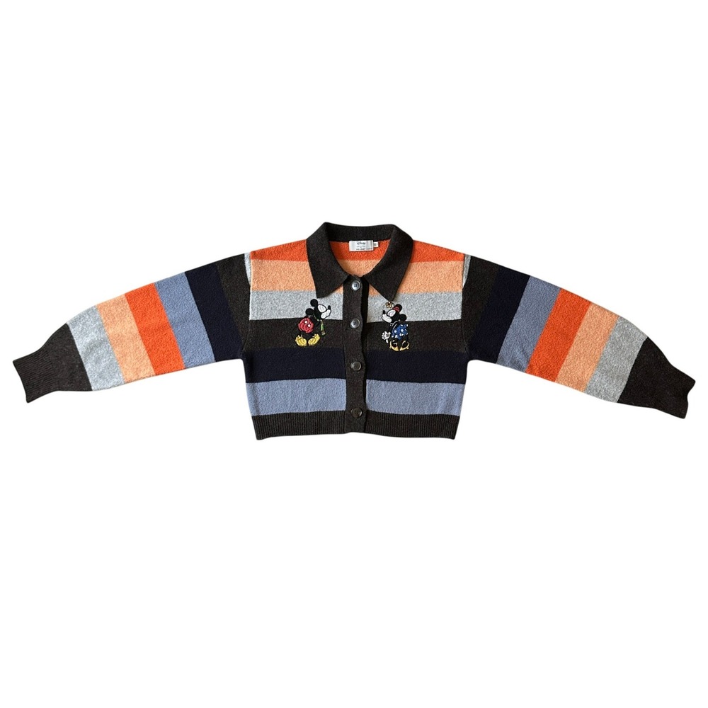 Moussy x Disney Series Mickey Minnie Striped Cropped Cardigan Sweater OS - Picture 2 of 7